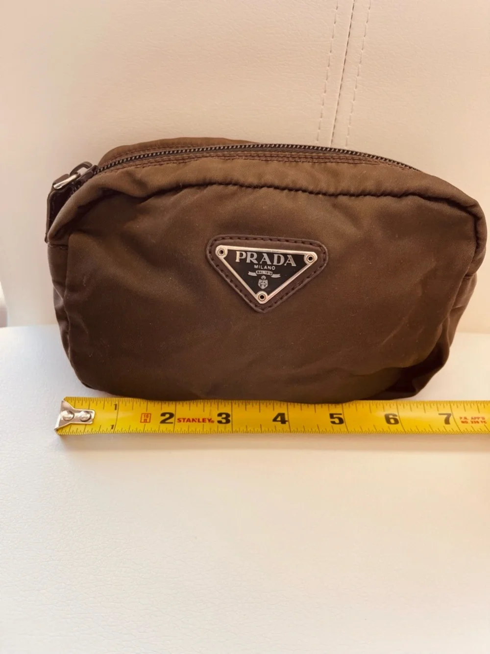 PRADA Vintage Tessuto Nylon Cosmetic Pouch - Olive/White factory tag #59 - Picture 2 of 6